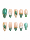 Emerald Bloom - Green & Gold Press - On Nails