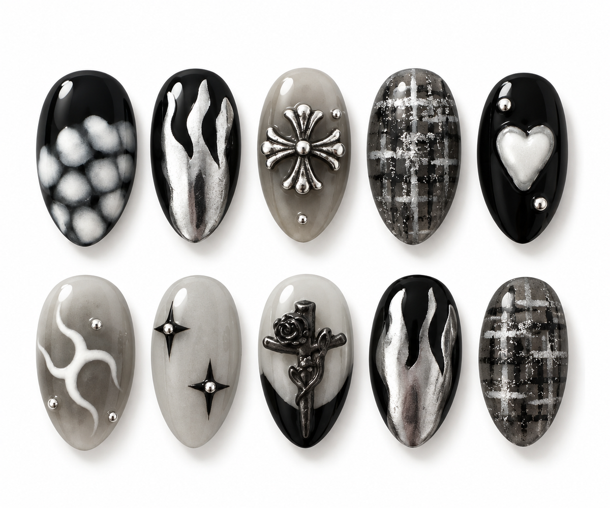 Silver Eclipse - Short Almond Gothic Press-On Nails
