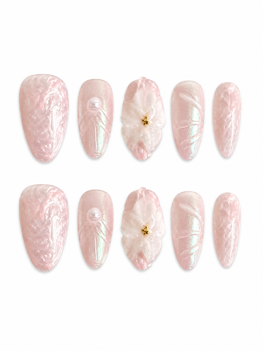 Blush Petal - Iridescent 3D Floral Press - On Nails