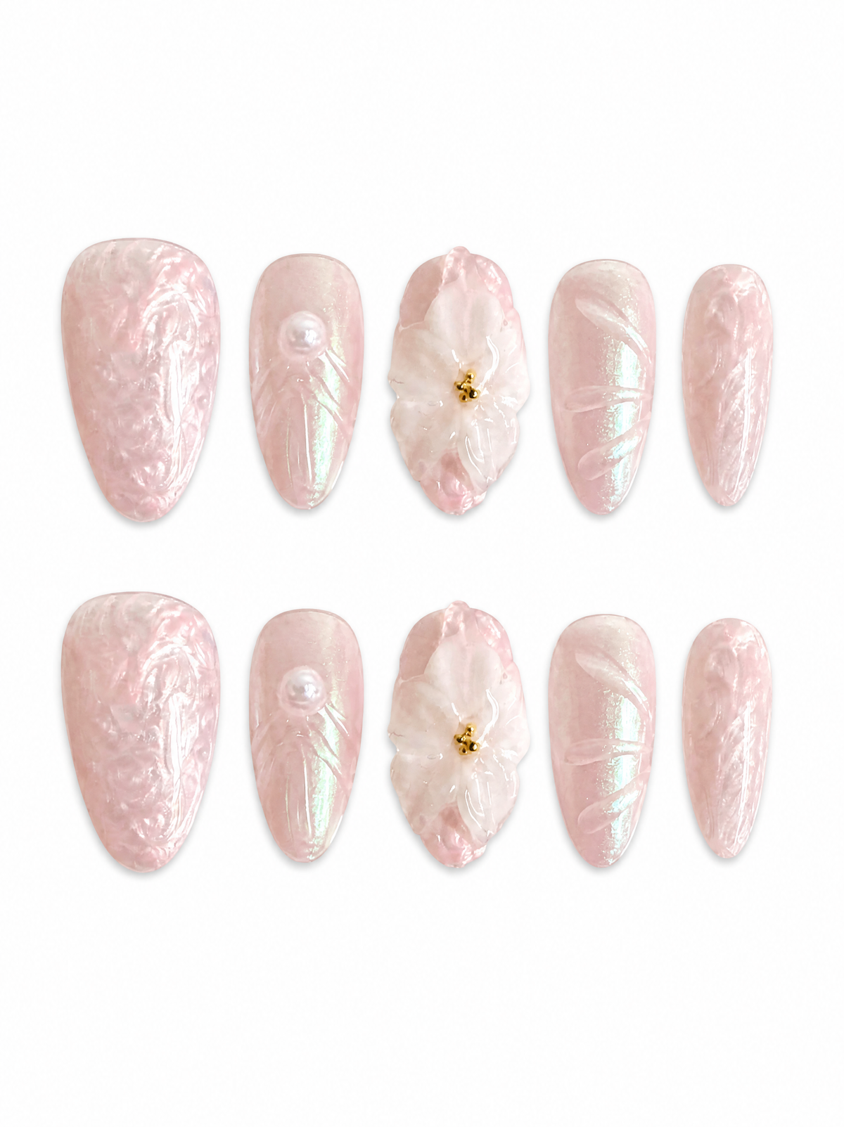 Blush Petal - Iridescent 3D Floral Press - On Nails