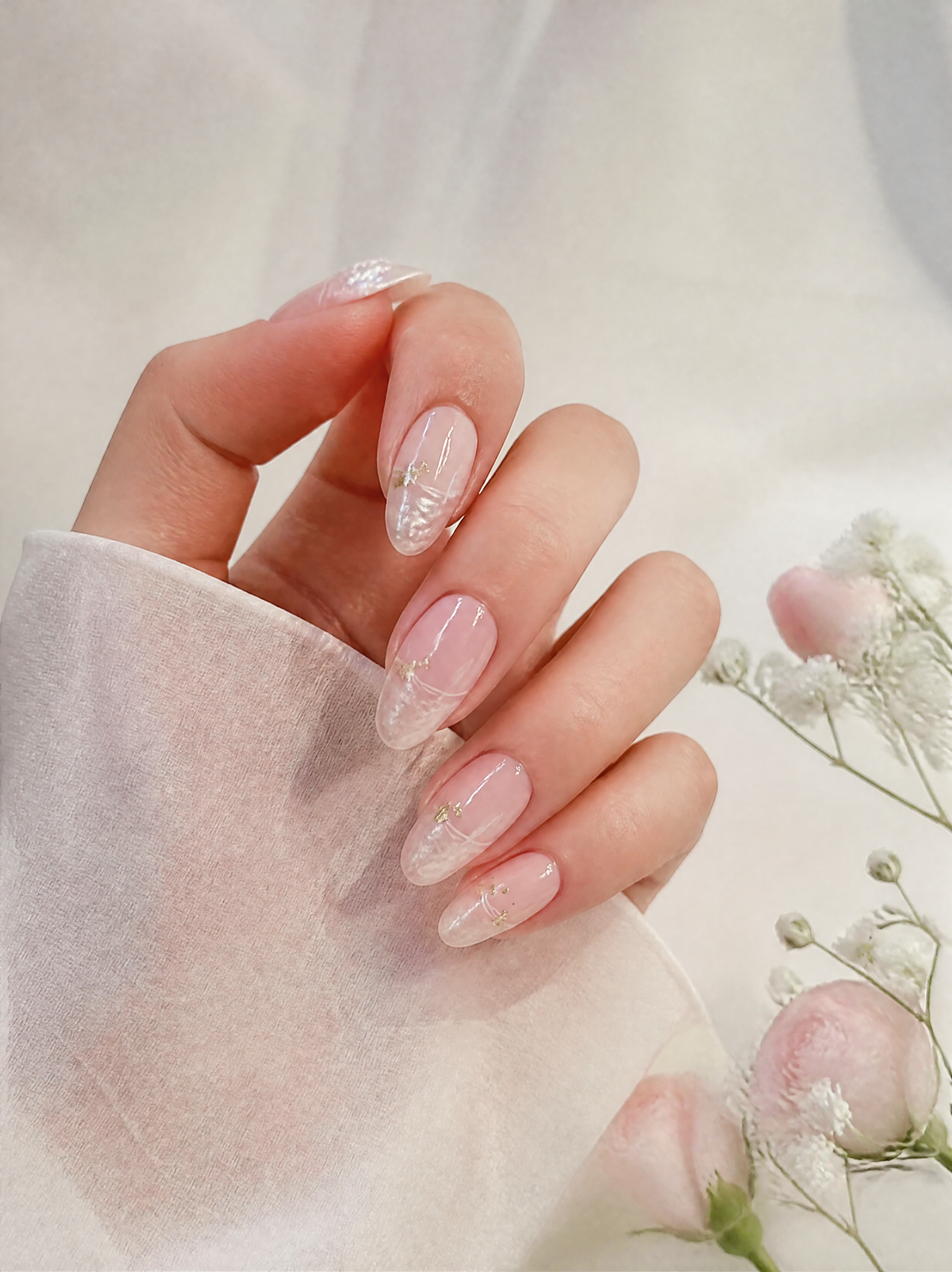 Blush Pearl & Gold Press - On Nails
