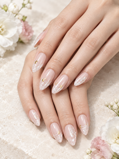 Blush Pearl & Gold Press - On Nails