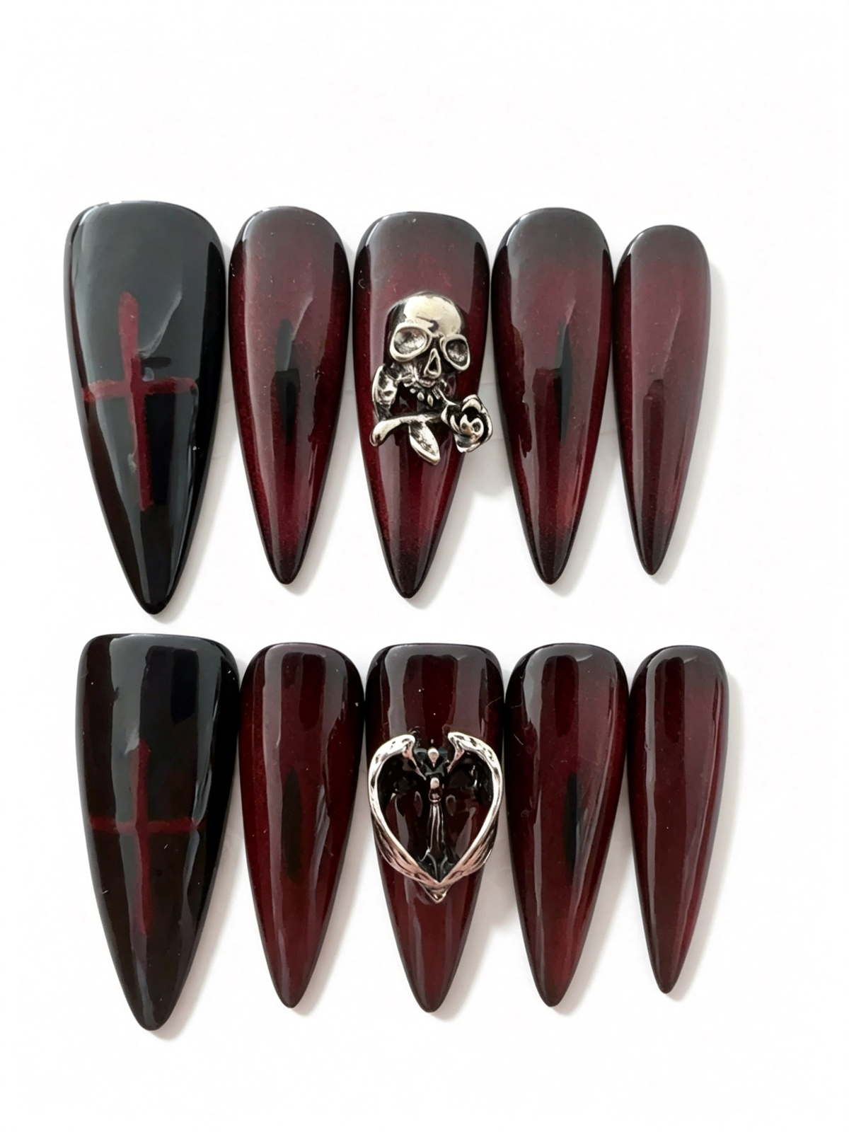 Gothic Red Black Cat Eye Stiletto Press-On Nails