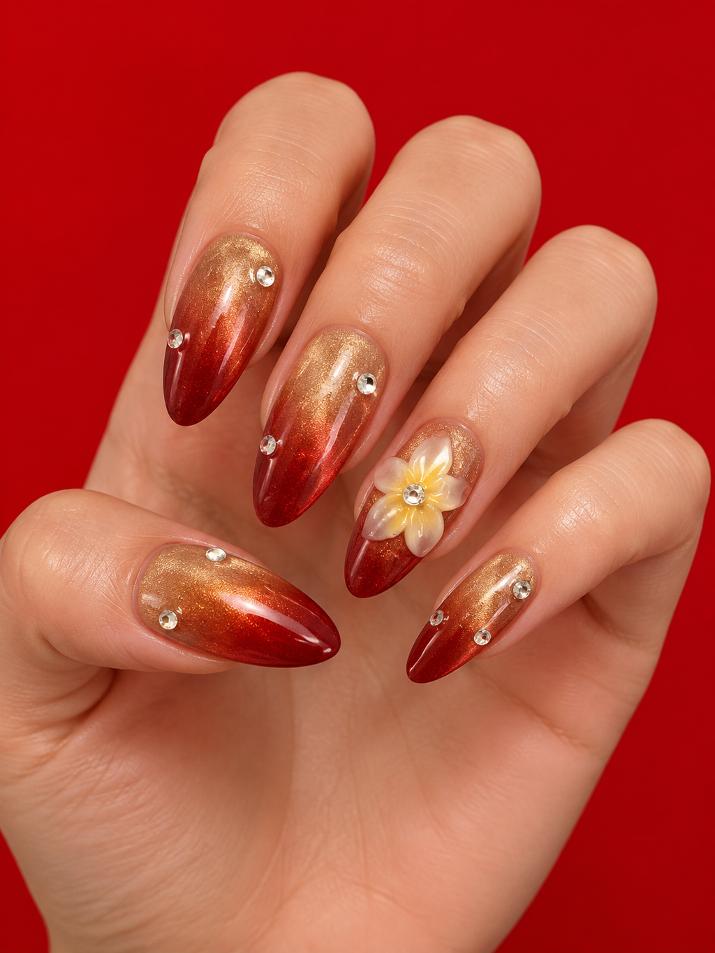 Golden Sunset Floral Press - On Nails