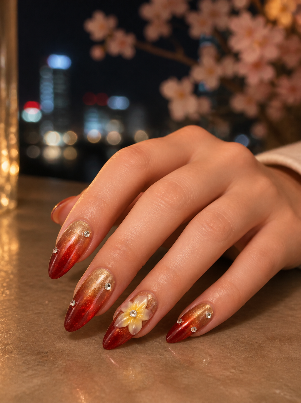 Golden Sunset Floral Press - On Nails
