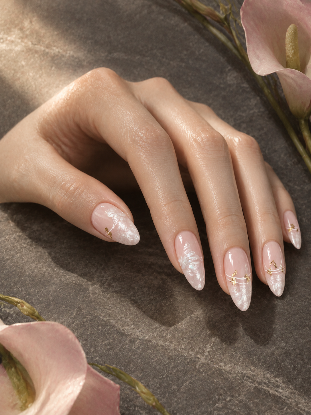 Blush Pearl & Gold Press - On Nails