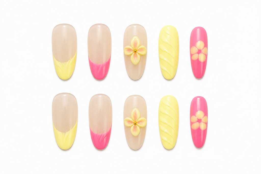 Spring Blossom Pink & Yellow Press - On Nails