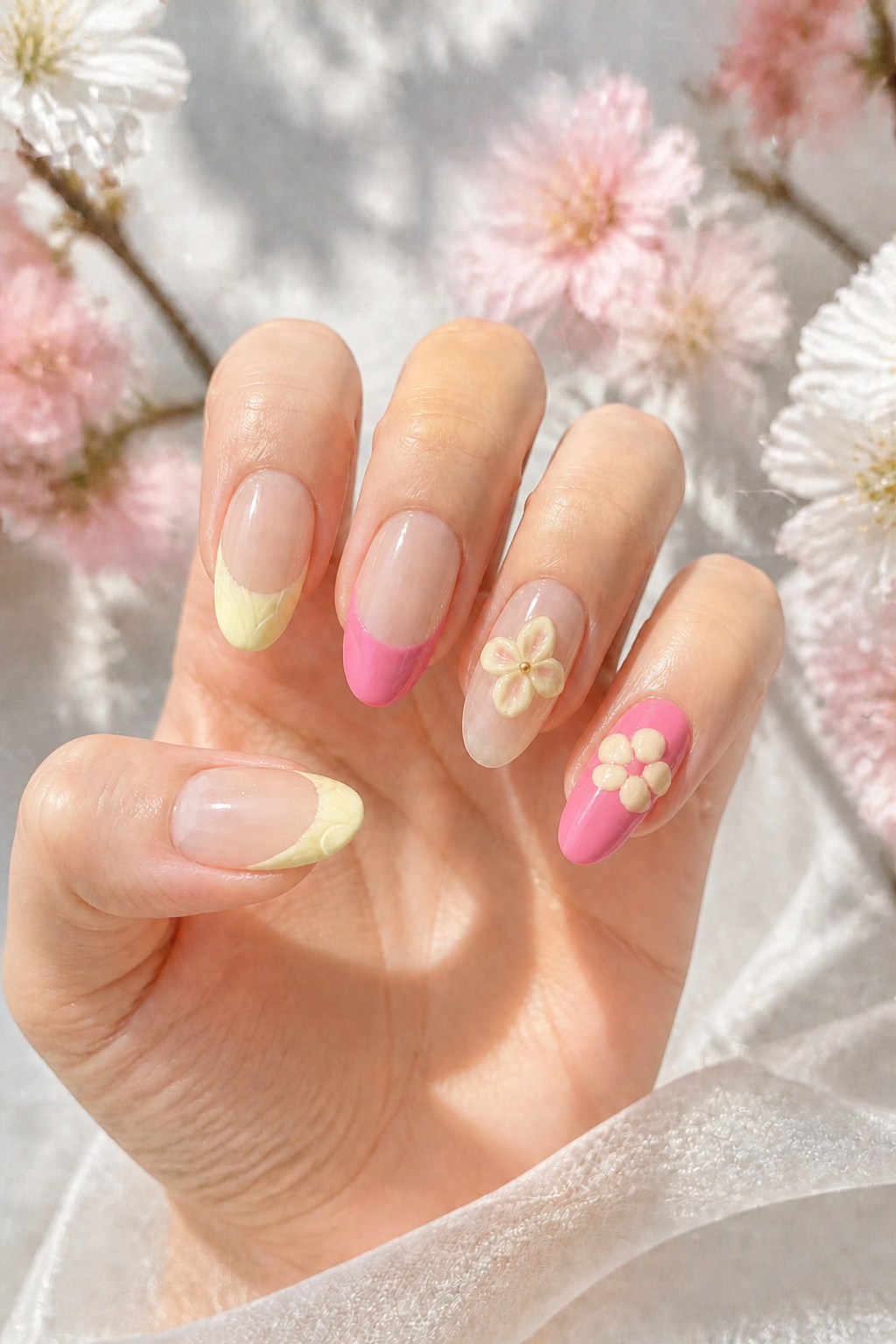Spring Blossom Pink & Yellow Press - On Nails