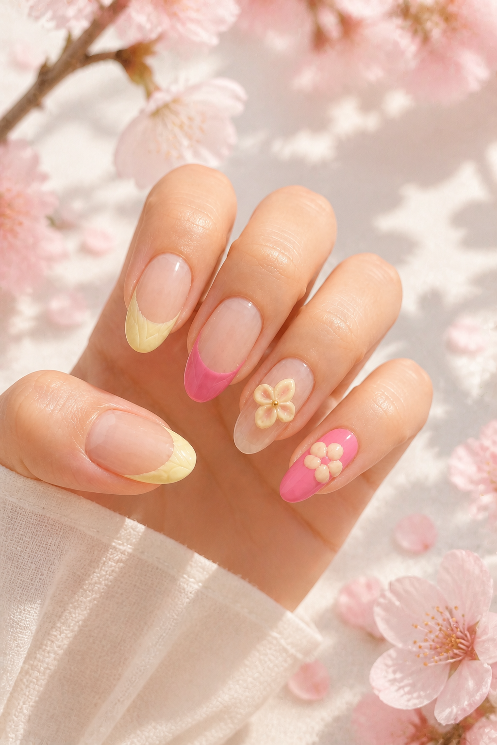 Spring Blossom Pink & Yellow Press - On Nails