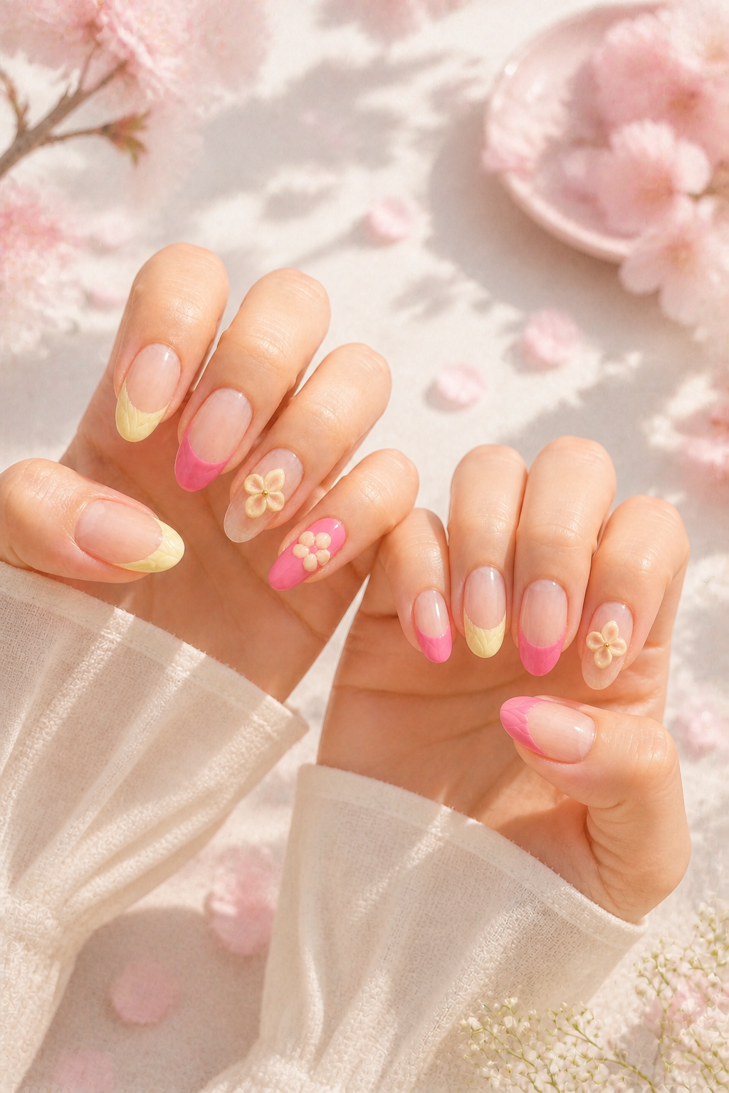 Spring Blossom Pink & Yellow Press - On Nails