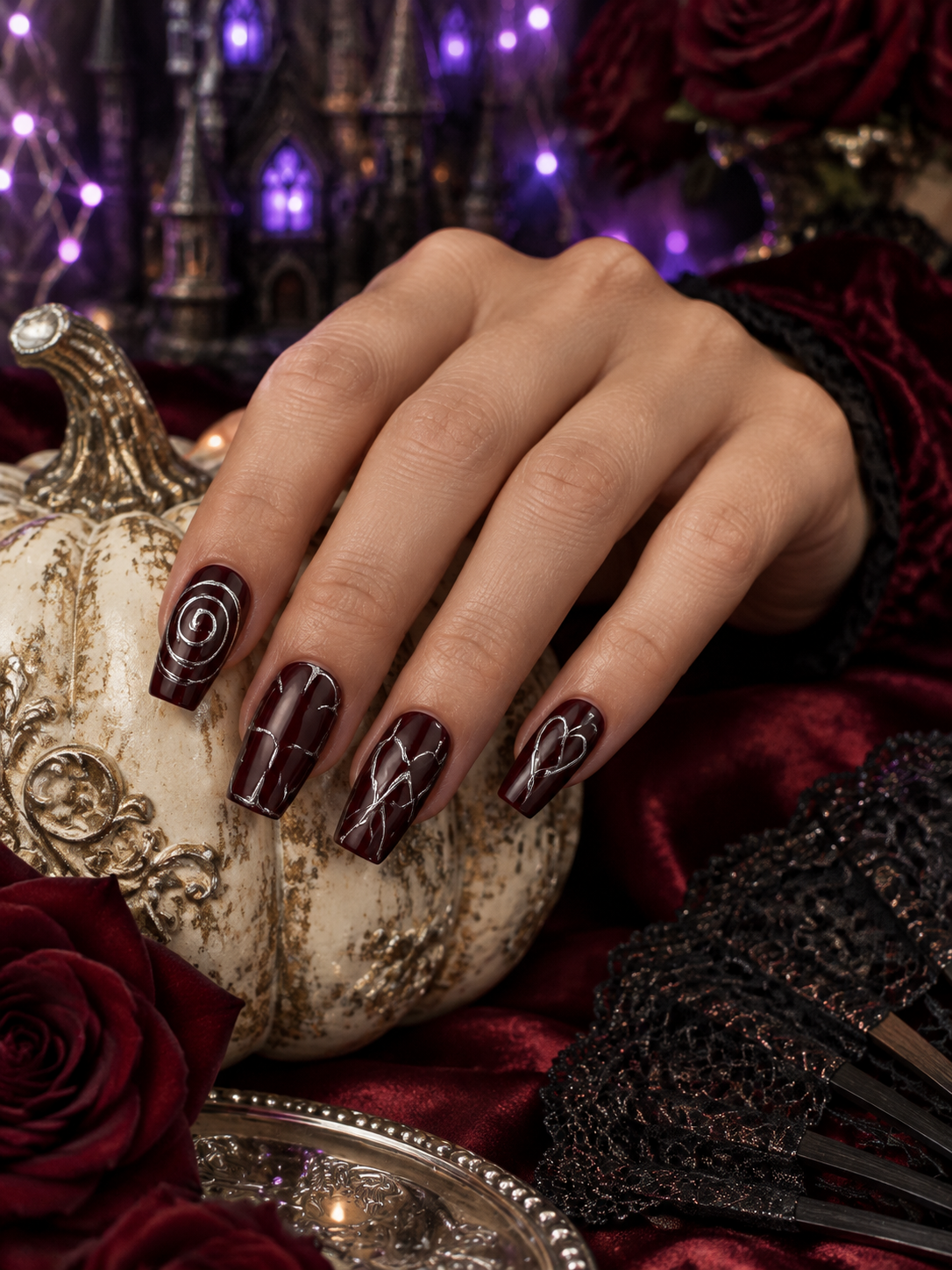 Gothic Red Black Cat Eye Stiletto Press-On Nails